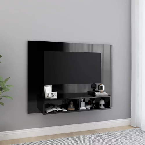 vidaXL Stenska TV omarica visok sijaj črna 120x23,5x90 cm iverna pl.