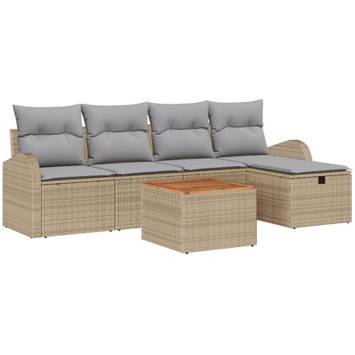 VidaXL 6-delni vrtni sofa komplet z blazinami Bež Poli ratan, (22091403) Slike