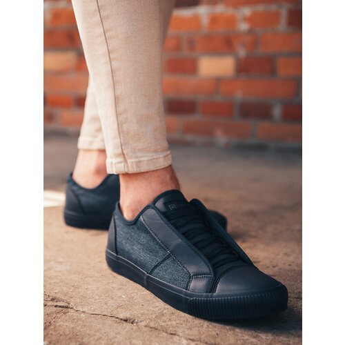 Ombre Men&amp;#039;s short sneakers in combined materials - navy blue OM-FOSL Slike