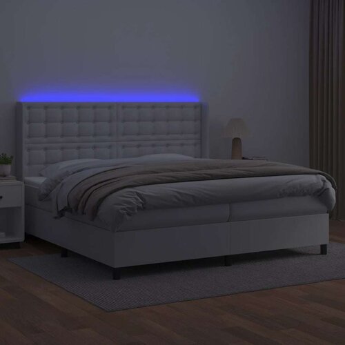  Box spring s madracem LED bijeli 200x200 cm umjetna koža Slike