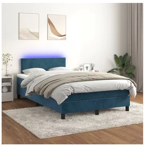  Box spring postelja z vzmetnico LED temno modra 120x200cm žamet
