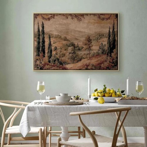  Slika - Mediterranean landscape - old tapestry with a hill and a lake 120x80 U prirodnom drvenom okviru Slike