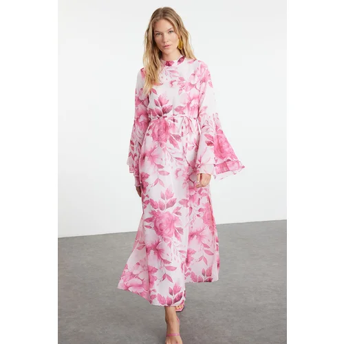 Trendyol Fuchsia Lined Woven Chiffon Floral Pattern Dress