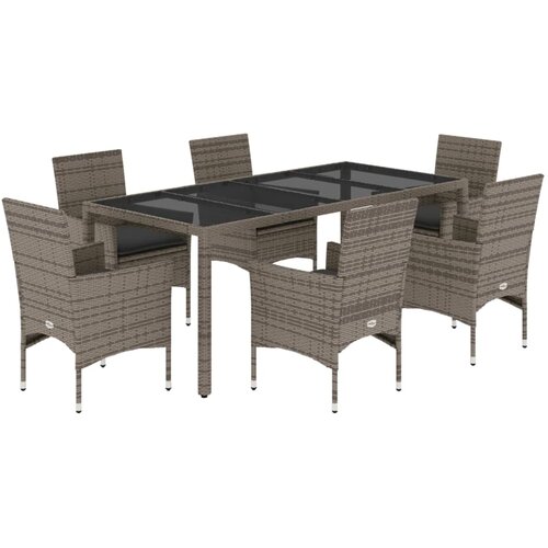  7-dijelni vrtni blagovaonski set s jastucima poliratan i staklo Siva 190 x 90 x 75 cm Slike