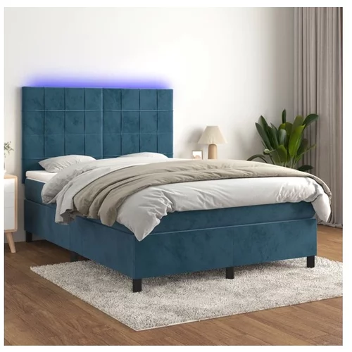 vidaXL Box spring postelja z vzmetnico LED temno modra 140x1