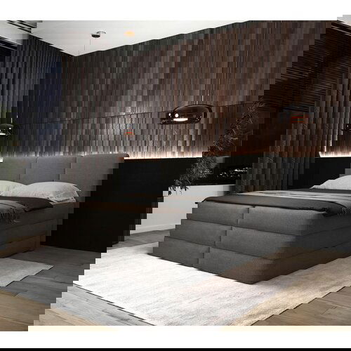 MID.YOU POSTELJA BOXSPRING 180 cm x 200 cm , les, tekstil, leseni material antracit Cene