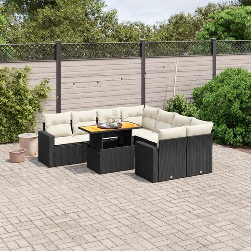 vidaXL 9-dijelni set vrtnih sofa s jastucima crni od poliratana Cijene