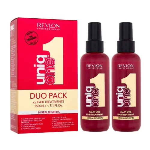 Revlon Professional Uniq One All In One Hair Treatment Duo Pack njega kose bez ispiranja obojena kosa oštećena kosa zaštita kose od topline oštećenu kosu ispucali vrhovi kose suha kosa 1 pakiranje za ženske