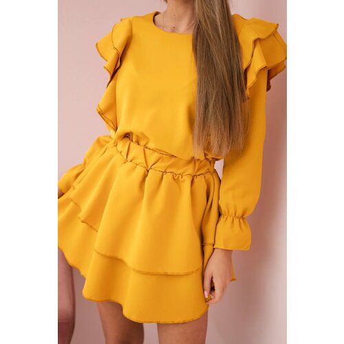 Kesi Dress with vertical mustard ruffles Cene