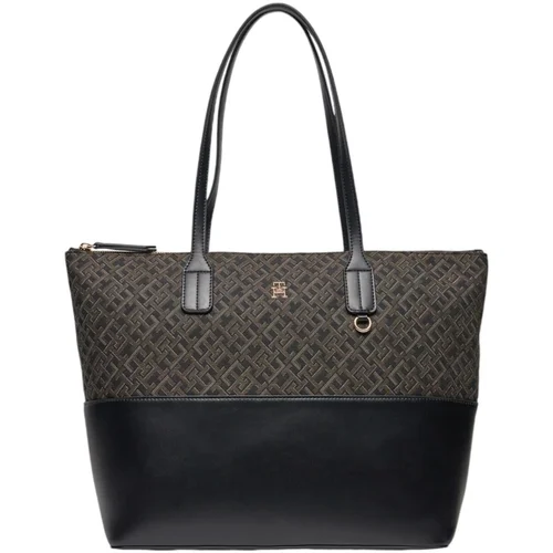 Tommy Hilfiger Torbe TH JACQUARD TOTE AW0AW17070 Črna