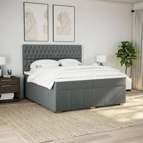 VidaXL Krevet s oprugama i madracem tamnosivi 200 x 200 cm od tkanine Slike
