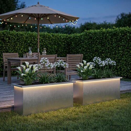  Vrtna posuda za sadnju s LED svjetlom 2 kom. Srebrna - Nehrđajući čelik 30 x 100 x 30 cm 2 Slike