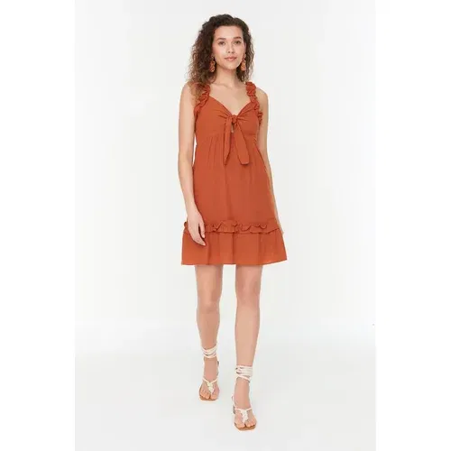 Trendyol Camel Lace Detailed Dress