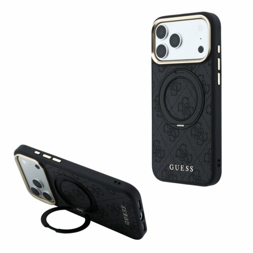 Guess Originalni ovitek PU 4G Ring Stand MagSafe za iPhone 18 Pro Max / iPhone 17 Pro Max, črn Slike