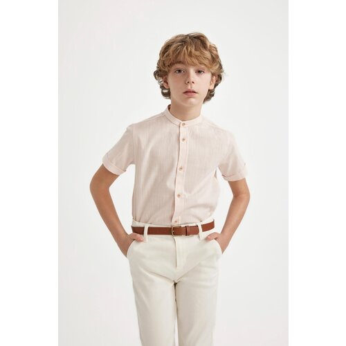 Defacto Boy's Stand Collar Linen Look Short Sleeve Shirt Slike