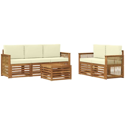  Set vanjskih sofa 6 kom. Prirodna i krem Čvrsto drvo akacije Slike