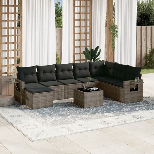 vidaXL 9-dijelni set vrtnih sofa od poliratana s jastucima sivi Cijene