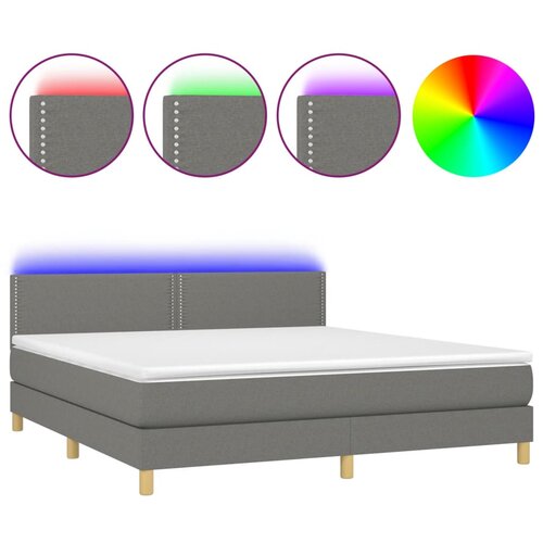 VidaXL Box spring postelja z vzmetnico LED temno siva 160x200 cm blago, (20937825) Slike