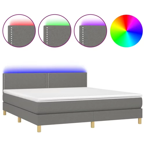 vidaXL Box spring postelja z vzmetnico LED temno siva 160x200 cm blago, (20937825)