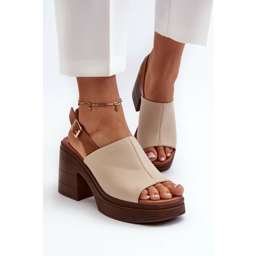 Kesi Beige women's sandals made of eco leather with massive heels and platform Beige Meeyah Slike