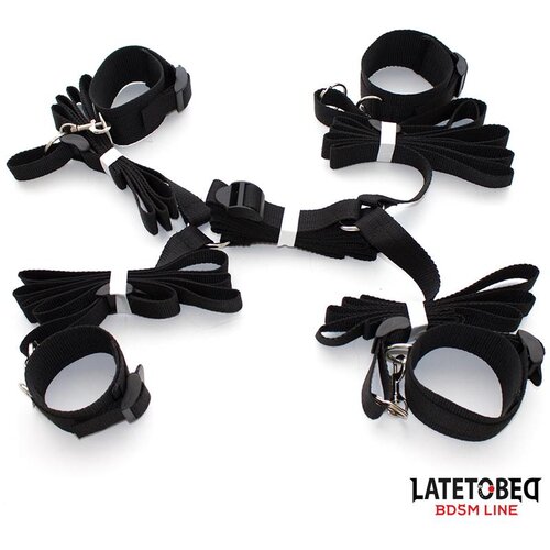 LATETOBED BDSM Line Nylon Bed Bondage Restraints System without Hook Black Cene