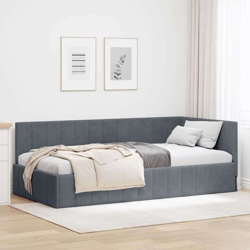 vidaXL Kotna postelja z vzglavjem Temno siva 90 x 190 cm Žamet Cene
