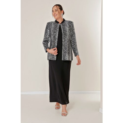 By Saygı sleeveless long lined crepe dress zebra patterned foil sequin jacket b.b. double team Slike