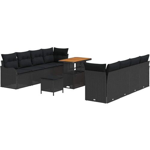 vidaXL Vrtna sedežna garnitura z blazino 11 pcs Črna poli ratan, (5000153271) Cene