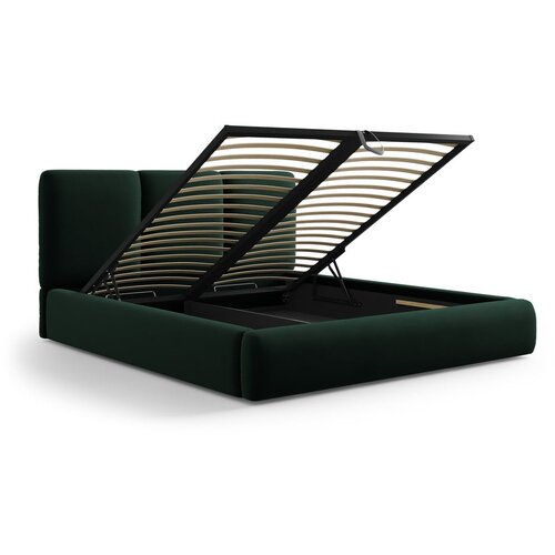 Mazzini Beds Temno zelena žametna oblazinjena zakonska postelja s prostorom za shranjevanje in z letvenim dnom 200x200 cm Brody &amp;ndash; Slike