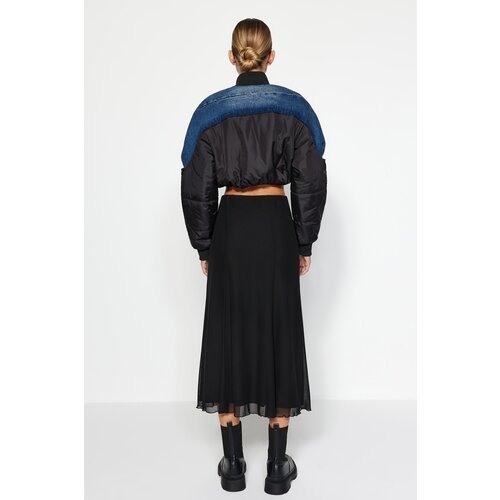 Trendyol Black Lined Tulle A-Line/Awning Formal Midi Knit Skirt Cene