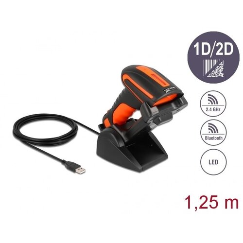Delock Industrial Barcode Scanner 1D and 2D for 2.4 GHz or Bluetooth with inductive charging station Slike