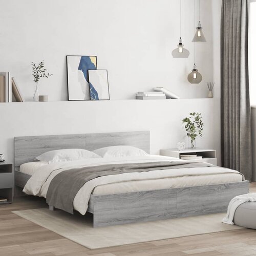 VidaXL Okvir kreveta s uzglavljem boja sivog hrasta sonome 160x200 cm Slike