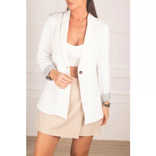 armonika Women's White Single-breasted Jacket with Stripe Insole