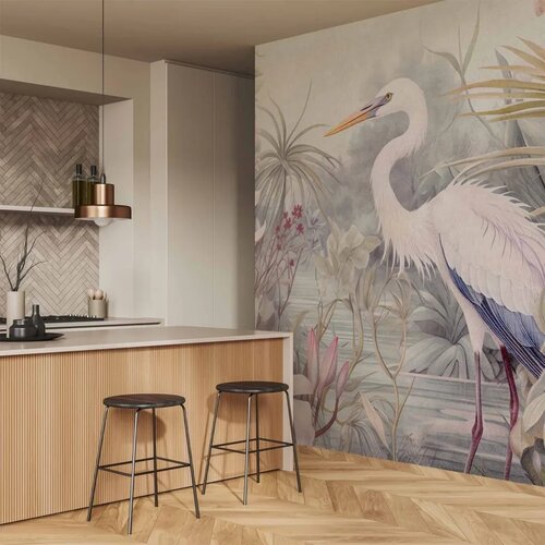  Foto tapeta - Heron wading in a pond - illustration in bright colours 450x315 Vodootporna Cene