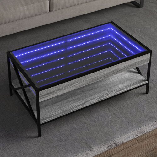 vidaXL Klubska mizica z neskončnimi LED siva sonoma 90x50x38 cm Cene