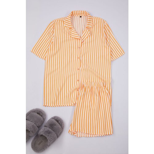 Trendyol Orange Striped Viscose Top Wide Pattern Woven Pajama Set Cene