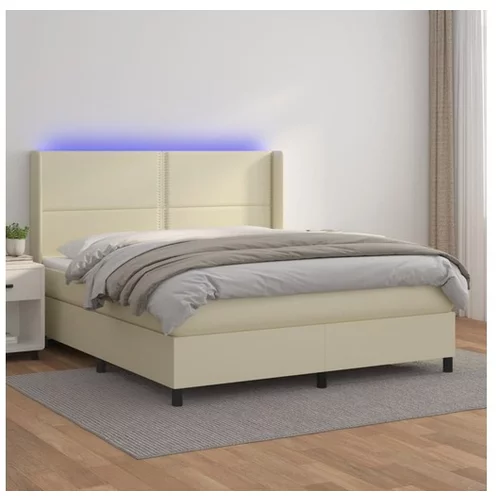  Box spring postelja z vzmetnico LED krem 160x200cm umetno usnje
