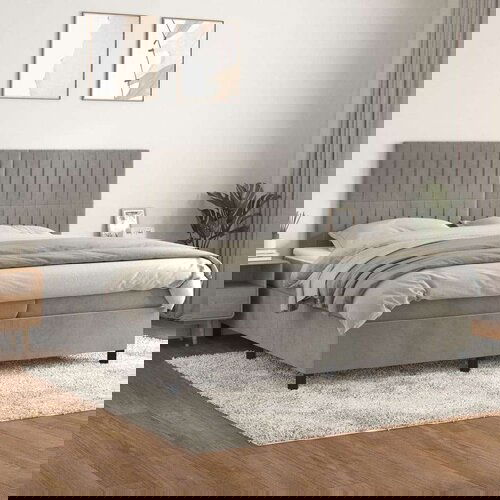  Box spring postelja z vzmetnico svetlo siva 200x200 cm žamet, (20788894) Slike