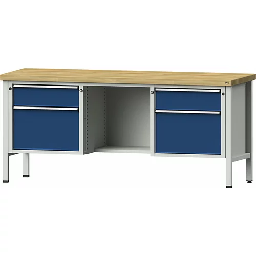 ANKE Delovna miza, izvedba z ogrodjem, predali 2 x 180 mm, 2 x 360 mm, ½ odlagalne police, višina 890 mm, masivna bukovina