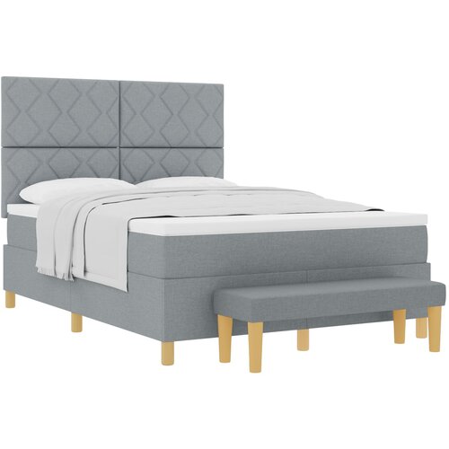 vidaXL Box Spring Krevet s Madracem &amp  Klupom Svjetlosivi 140x190 cm Tkanina Cijene