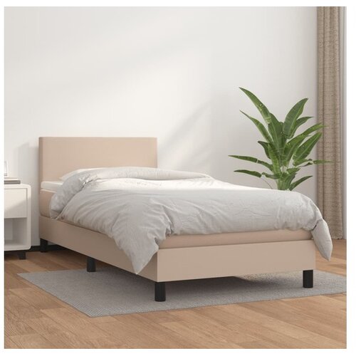  Box spring postelja z vzmetnico kapučino 90x200 cm umetno usnje Cene