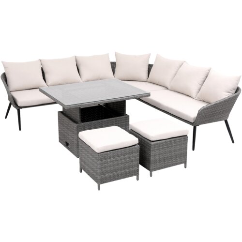 Molarem Home retro garnitura vrtnog namje&amp;scaron;taja - kutna garnitura + 2 taburea + stol sivi Slike