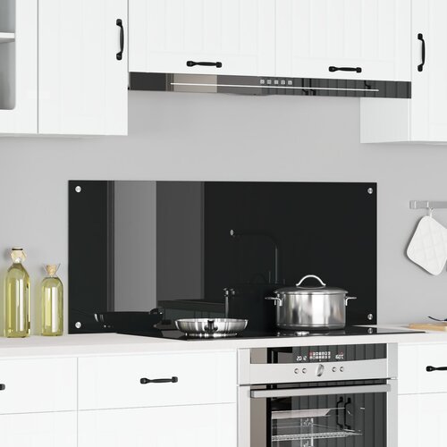 VidaXL kuhinjska backsplash Crna Staklo 120 x 50 x 0.6 cm Izdržljiva Slike
