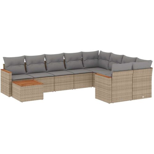 VidaXL 10-dijelni set vrtnih sofa s jastucima bež od poliratana Slike