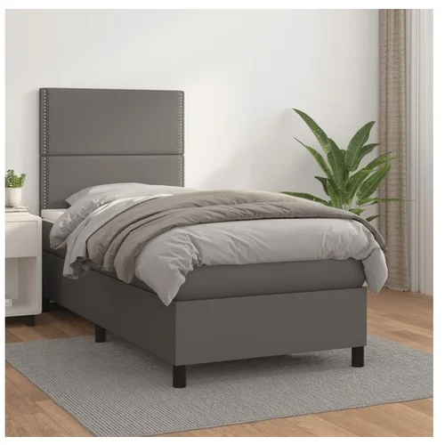  Box spring postelja z vzmetnico siva 90x200 cm umetno usnje