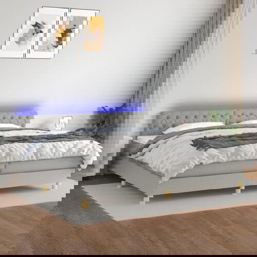 The Living Store Box spring postelja z vzmetnico LED sv. siva 200x200 cm blago - Box Spring Postelja, (21515795) Slike