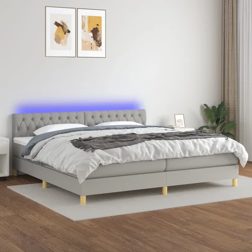 The Living Store Box spring postelja z vzmetnico LED sv. siva 200x200 cm blago - Box Spring Postelja, (21515795)