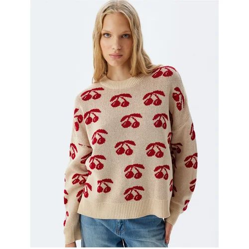 Koton Oversize Sweater Cherry Patterned Crew Neck Long Sleeve