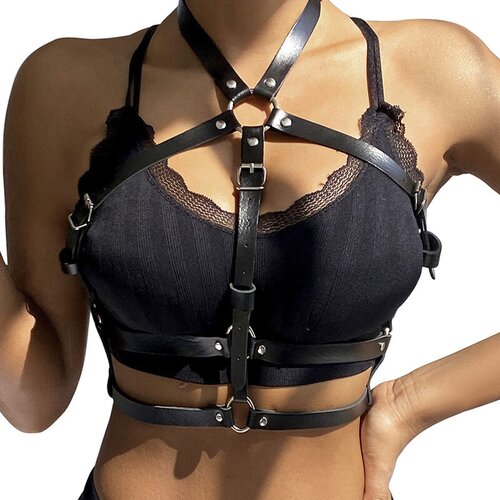 Subblime Fetish Leather Ring Chest Harness Black Slike