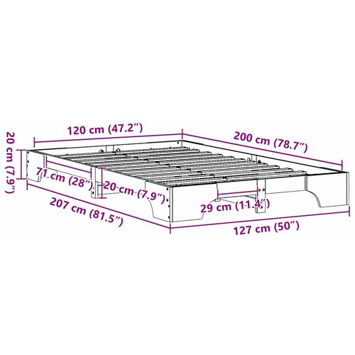  Krevetna konstrukcija Bijela 120 x 200 cm Čvrsto borovo drvo Slike